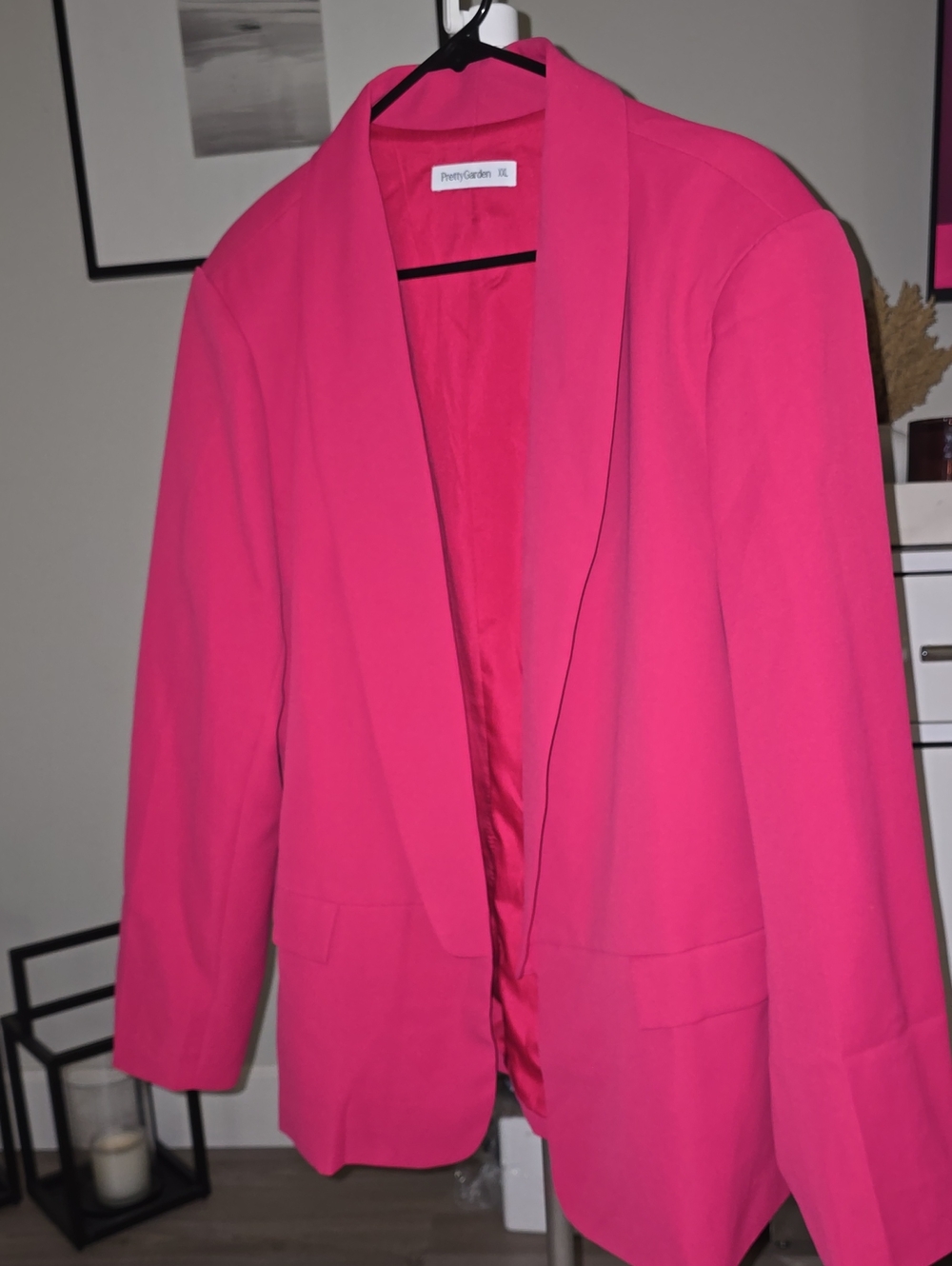 PrettyGarden Hot Pink Open-Front Shawl Collar Blazer